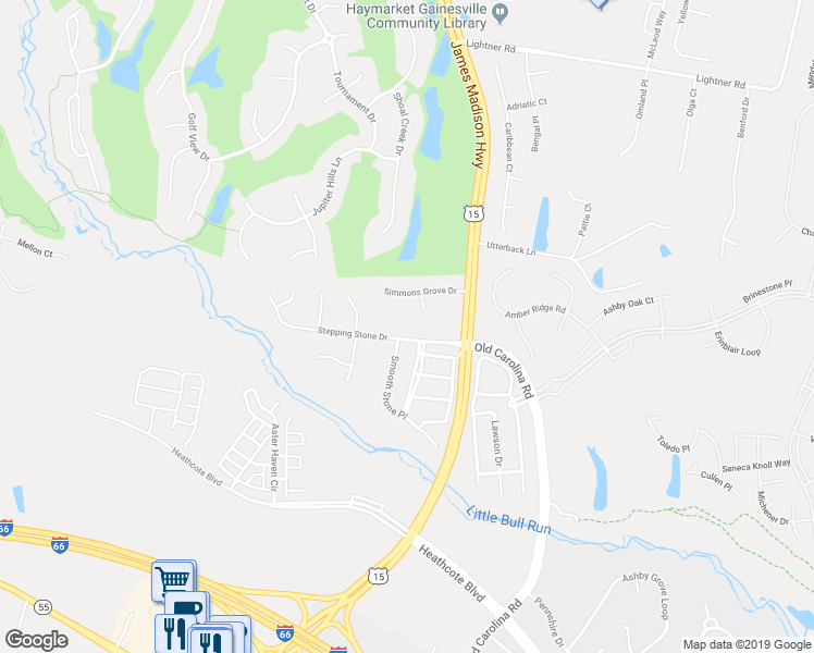 map of restaurants, bars, coffee shops, grocery stores, and more near 15070 Stepping Stone Dr in Haymarket
