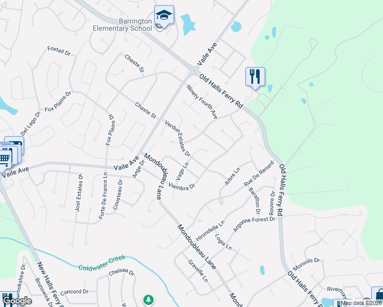 map of restaurants, bars, coffee shops, grocery stores, and more near 14807 Verdun Estates Drive in Florissant