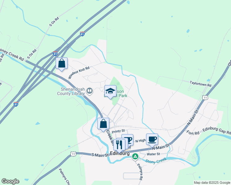 map of restaurants, bars, coffee shops, grocery stores, and more near 100 Park Road in Edinburg
