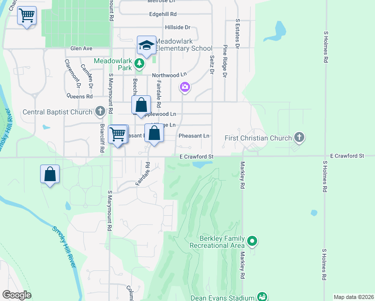 map of restaurants, bars, coffee shops, grocery stores, and more near 2401-2499 East Crawford Street in Salina