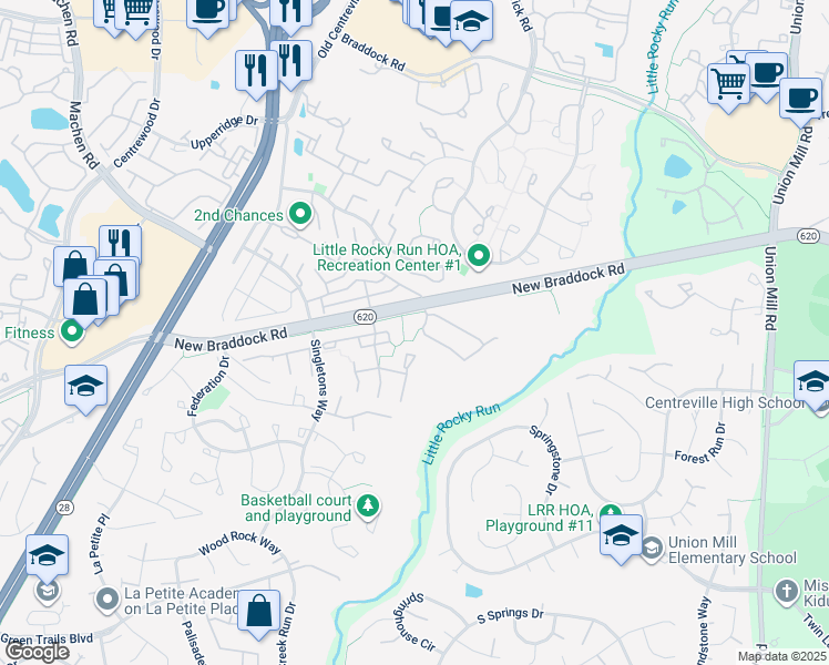 map of restaurants, bars, coffee shops, grocery stores, and more near 13889 Laura Ratcliff Court in Centreville