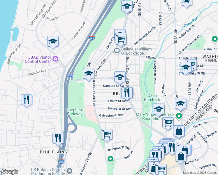 map of restaurants, bars, coffee shops, grocery stores, and more near 101 Independence Avenue Southeast in Washington