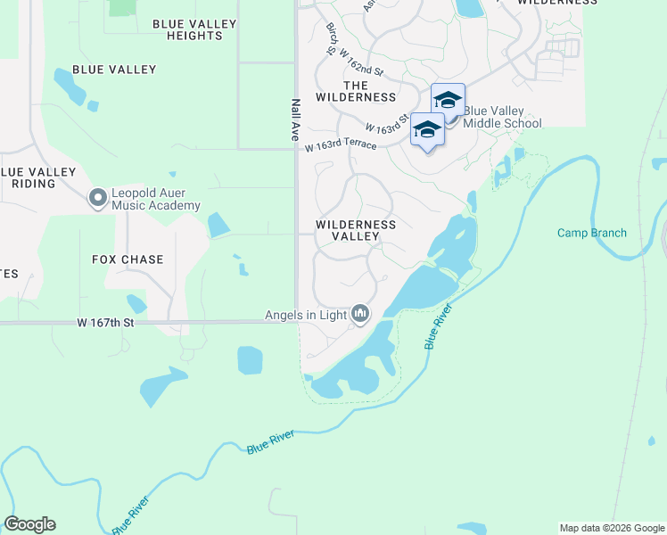 map of restaurants, bars, coffee shops, grocery stores, and more near 5303 165th Terrace in Overland Park
