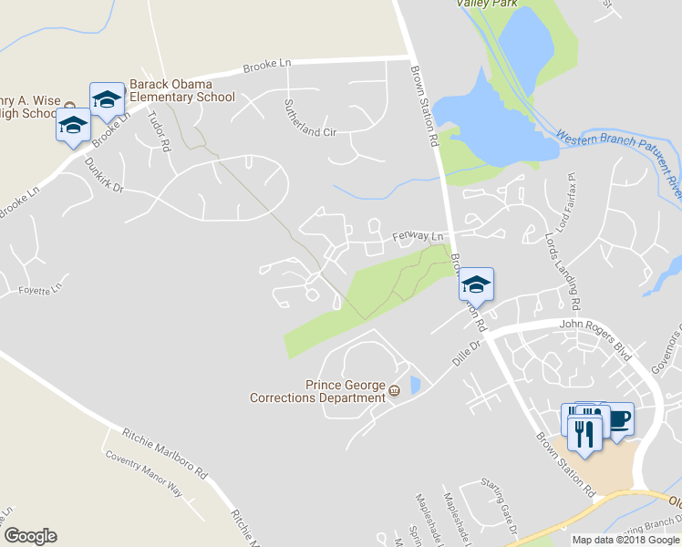 map of restaurants, bars, coffee shops, grocery stores, and more near 4513 Harwich Terrace in Upper Marlboro