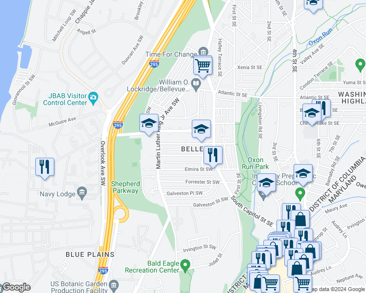 map of restaurants, bars, coffee shops, grocery stores, and more near 101 Independence Avenue Southeast in Washington