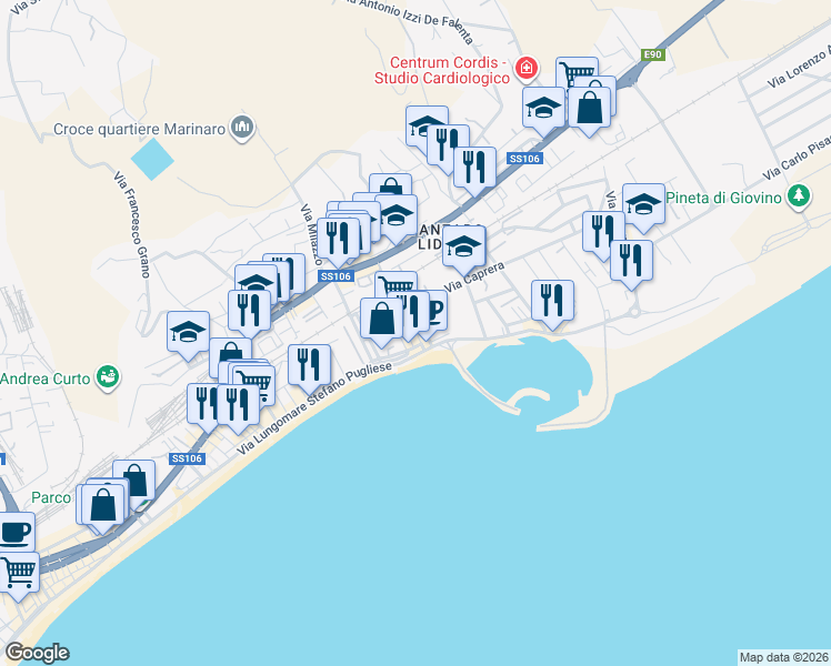 map of restaurants, bars, coffee shops, grocery stores, and more near 5 Via Niccoloso da Recco in Catanzaro