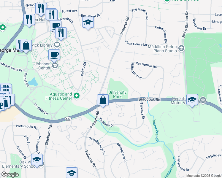 map of restaurants, bars, coffee shops, grocery stores, and more near 4617 Wood Glen Road in Fairfax