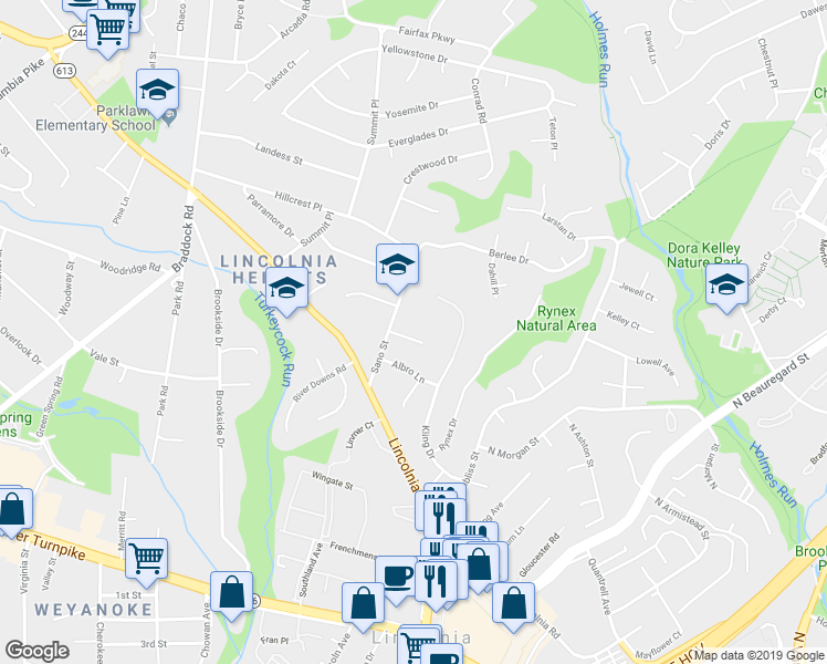 map of restaurants, bars, coffee shops, grocery stores, and more near 6326 Applegarth Court in Alexandria
