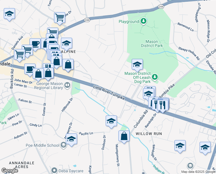 map of restaurants, bars, coffee shops, grocery stores, and more near 6800 Little River Turnpike in Annandale
