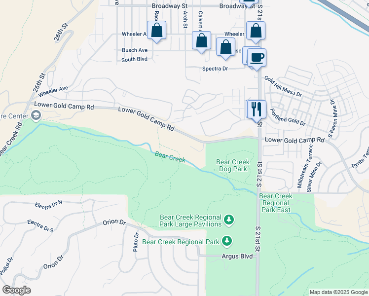 map of restaurants, bars, coffee shops, grocery stores, and more near 391 Bergamo Way in Colorado Springs