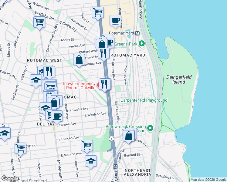 map of restaurants, bars, coffee shops, grocery stores, and more near 101 Independence Avenue Southeast in Washington