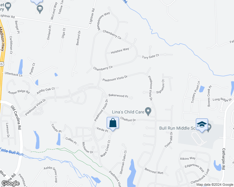 map of restaurants, bars, coffee shops, grocery stores, and more near 14318 Bakerwood Place in Haymarket
