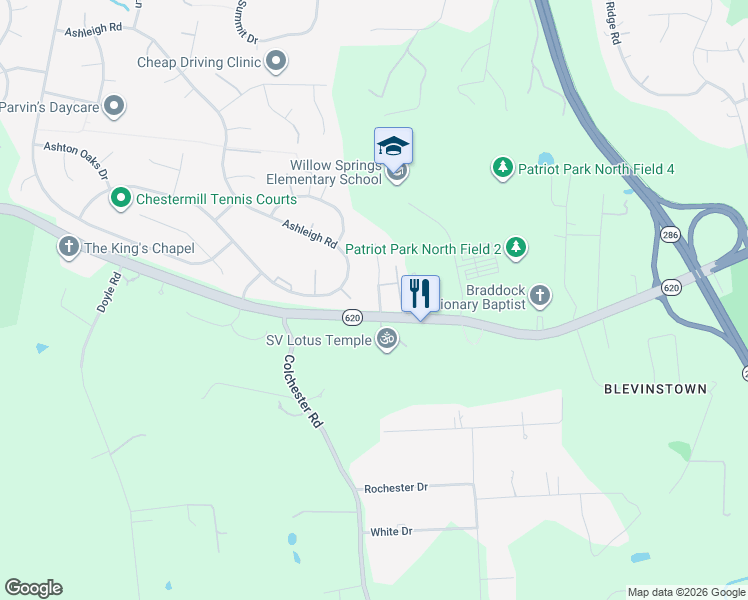 map of restaurants, bars, coffee shops, grocery stores, and more near 5518 Crofton Green Drive in Fairfax