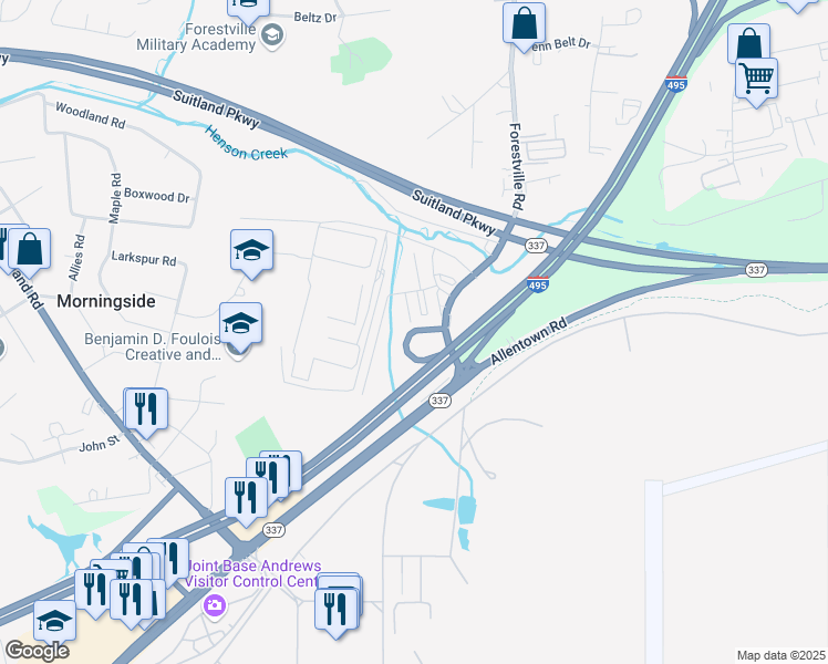 map of restaurants, bars, coffee shops, grocery stores, and more near 4400 Rena Road in Morningside