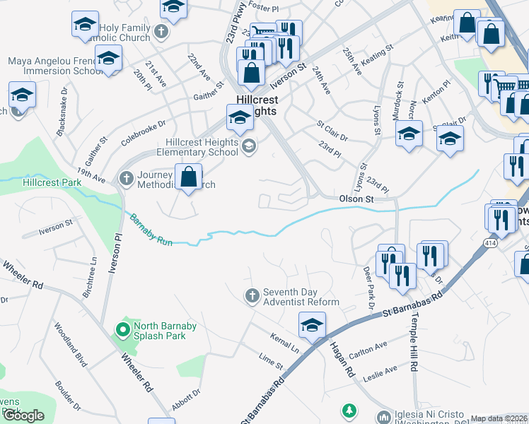 map of restaurants, bars, coffee shops, grocery stores, and more near 4513 23rd Parkway in Hillcrest Heights