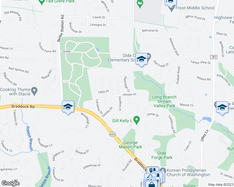 map of restaurants, bars, coffee shops, grocery stores, and more near 4506 Jensen Place in Fairfax