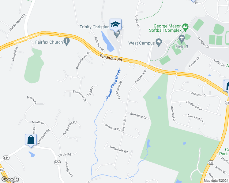 map of restaurants, bars, coffee shops, grocery stores, and more near 4816 Fox Chapel Road in Fairfax