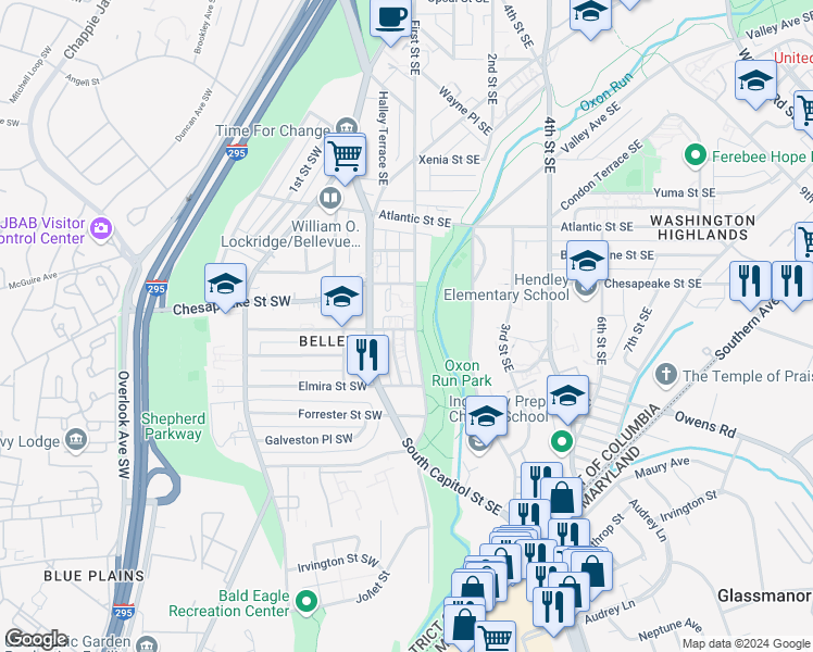 map of restaurants, bars, coffee shops, grocery stores, and more near 101 Independence Avenue Southeast in Washington