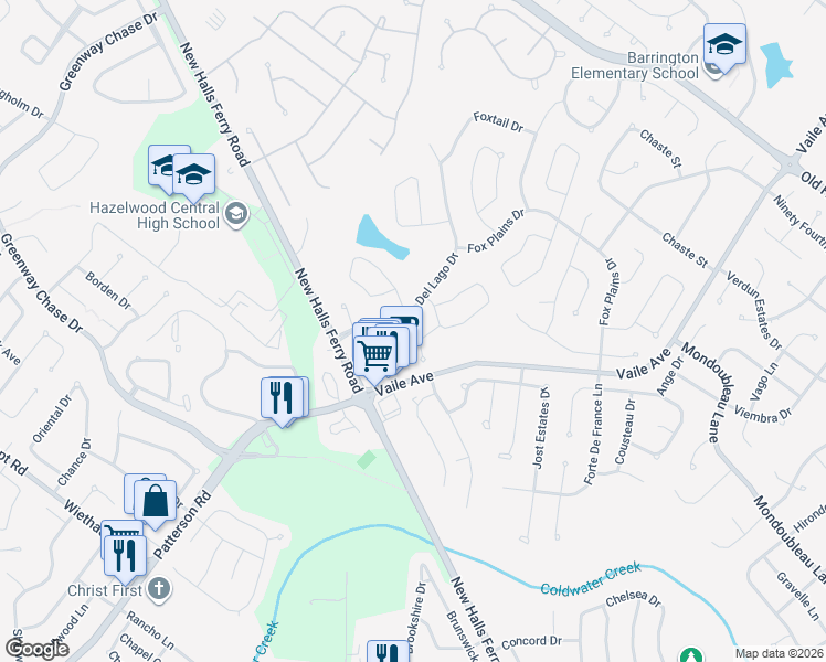 map of restaurants, bars, coffee shops, grocery stores, and more near 3874 Centorbi Court in Florissant