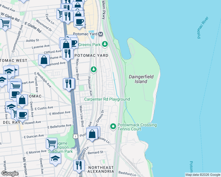 map of restaurants, bars, coffee shops, grocery stores, and more near 101 Independence Avenue Southeast in Washington