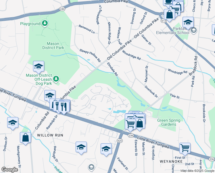 map of restaurants, bars, coffee shops, grocery stores, and more near 4560 Shetland Green Road in Alexandria