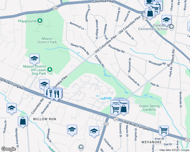 map of restaurants, bars, coffee shops, grocery stores, and more near 4560 Shetland Green Road in Alexandria