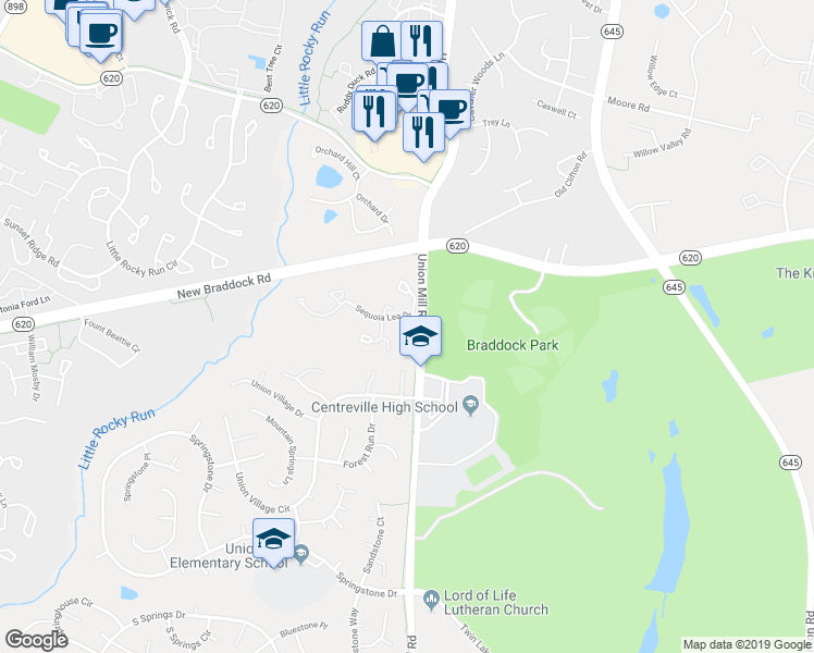 map of restaurants, bars, coffee shops, grocery stores, and more near 13509 Sequoia Lea Drive in Clifton