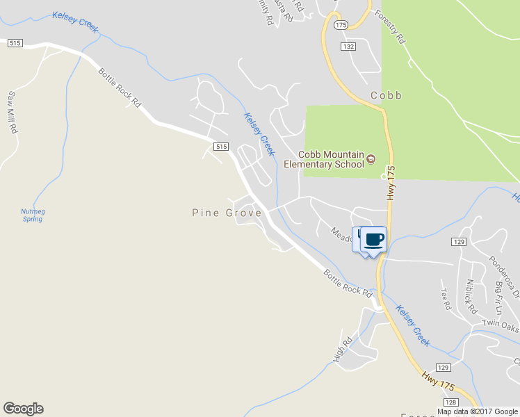 map of restaurants, bars, coffee shops, grocery stores, and more near 16095 Bottle Rock Road in Cobb