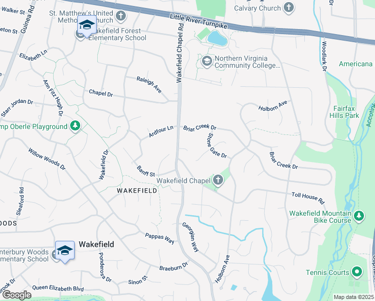 map of restaurants, bars, coffee shops, grocery stores, and more near 8432 Pulley Court in Annandale