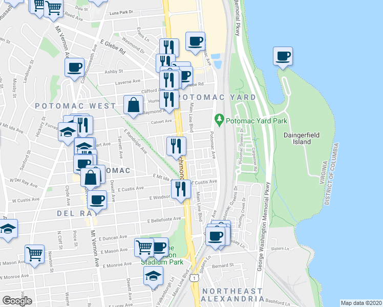 map of restaurants, bars, coffee shops, grocery stores, and more near 101 Independence Avenue Southeast in Washington