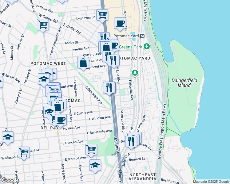 map of restaurants, bars, coffee shops, grocery stores, and more near 101 Independence Avenue Southeast in Washington