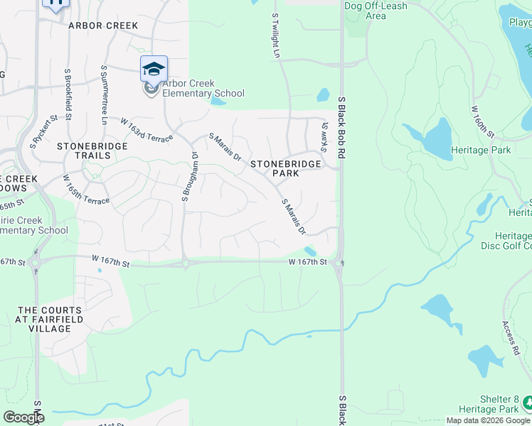 map of restaurants, bars, coffee shops, grocery stores, and more near 16560 South Marais Drive in Olathe
