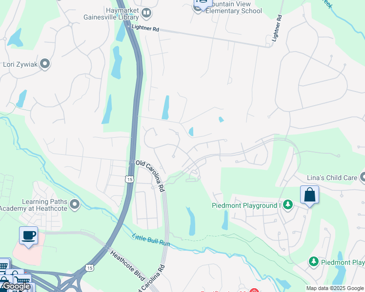 map of restaurants, bars, coffee shops, grocery stores, and more near 5979 Amber Ridge Road in Haymarket