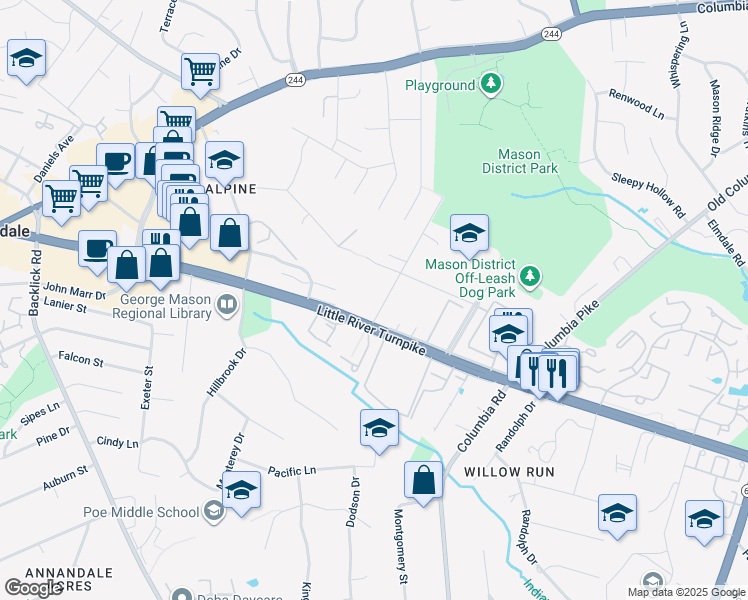 map of restaurants, bars, coffee shops, grocery stores, and more near 4412 Roberts Avenue in Annandale