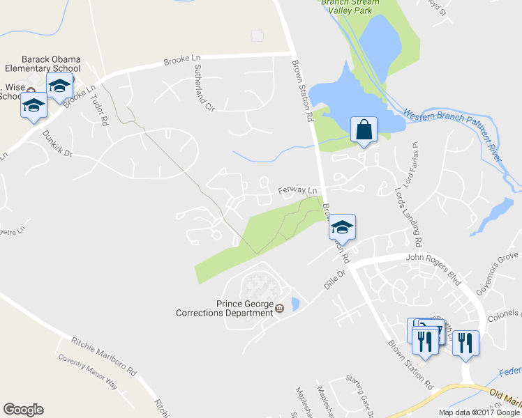 map of restaurants, bars, coffee shops, grocery stores, and more near 4419 Cornwall Court in Upper Marlboro