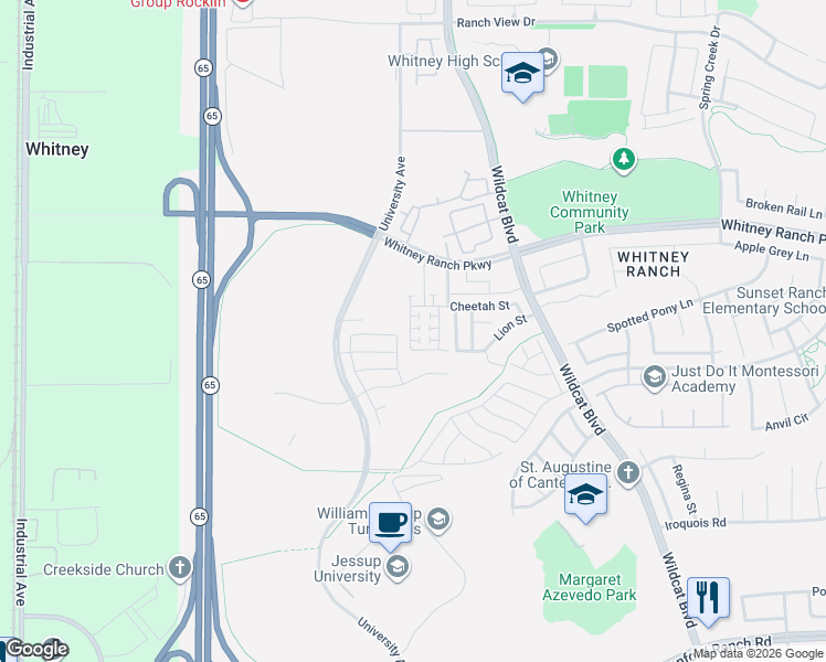 map of restaurants, bars, coffee shops, grocery stores, and more near 1331 Orchid Drive in Rocklin
