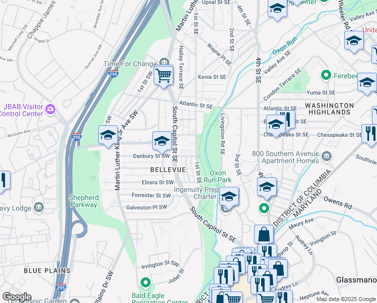 map of restaurants, bars, coffee shops, grocery stores, and more near 101 Independence Avenue Southeast in Washington