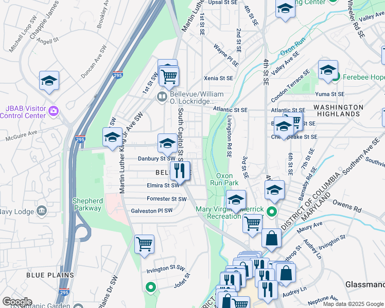 map of restaurants, bars, coffee shops, grocery stores, and more near 101 Independence Avenue Southeast in Washington