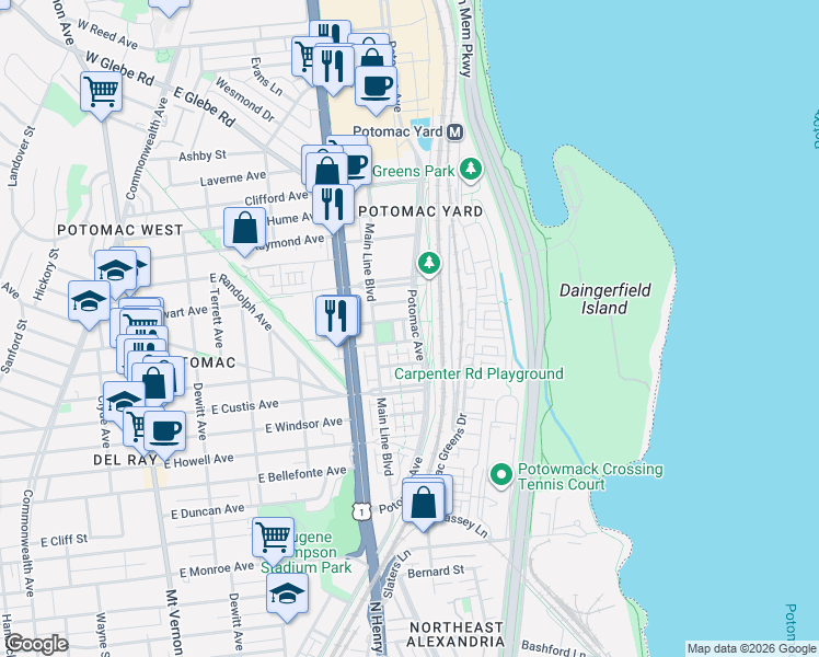 map of restaurants, bars, coffee shops, grocery stores, and more near 101 Independence Avenue Southeast in Washington
