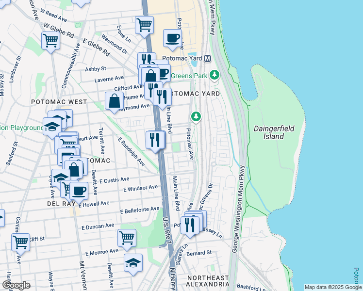 map of restaurants, bars, coffee shops, grocery stores, and more near 101 Independence Avenue Southeast in Washington