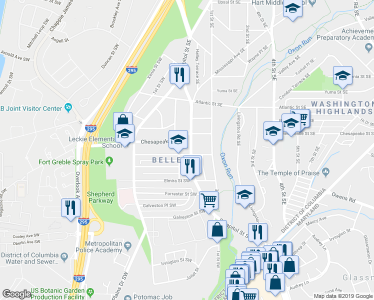 map of restaurants, bars, coffee shops, grocery stores, and more near 101 Independence Avenue Southeast in Washington