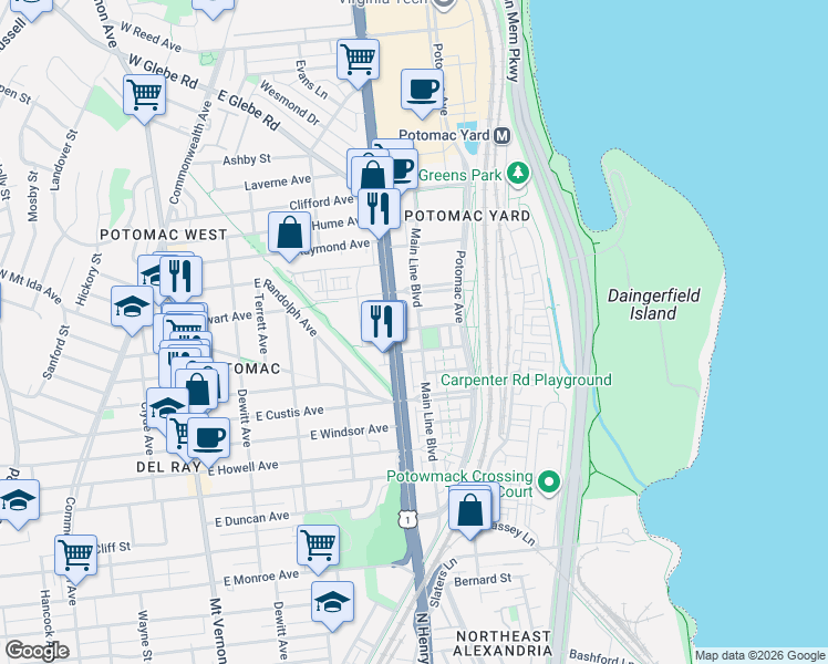 map of restaurants, bars, coffee shops, grocery stores, and more near 101 Independence Avenue Southeast in Washington