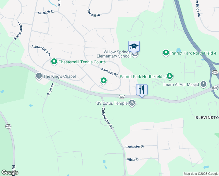 map of restaurants, bars, coffee shops, grocery stores, and more near 5488 Ashleigh Road in Fairfax