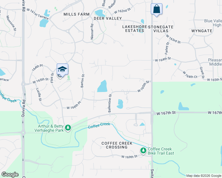 map of restaurants, bars, coffee shops, grocery stores, and more near 10716 West 165th Street in Overland Park