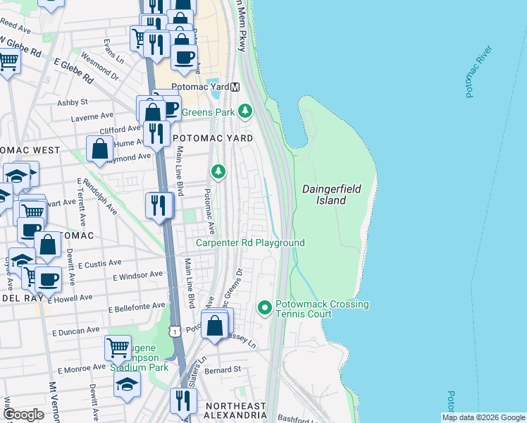 map of restaurants, bars, coffee shops, grocery stores, and more near 101 Independence Avenue Southeast in Washington