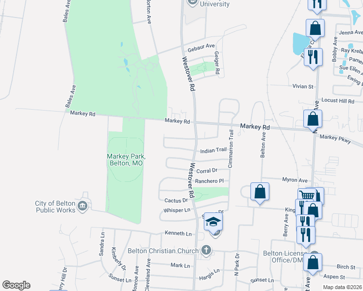 map of restaurants, bars, coffee shops, grocery stores, and more near 505 Tumbleweed Place in Belton