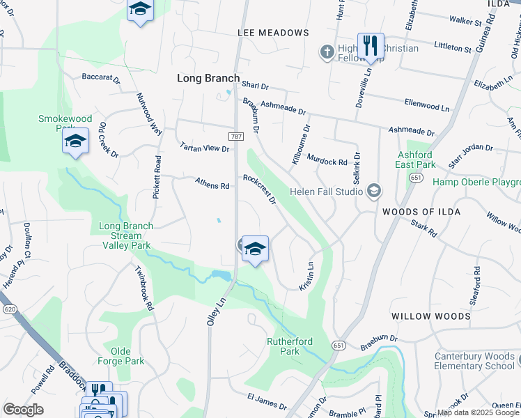 map of restaurants, bars, coffee shops, grocery stores, and more near 4409 Eastwood Court in Fairfax