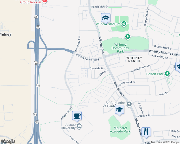 map of restaurants, bars, coffee shops, grocery stores, and more near 905 Puma Street in Rocklin