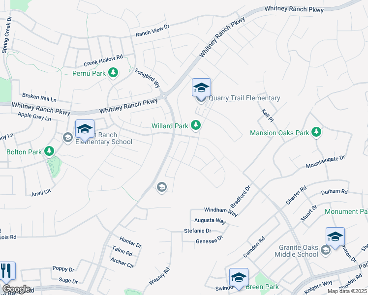 map of restaurants, bars, coffee shops, grocery stores, and more near 3164 Golden Trail St in Rocklin