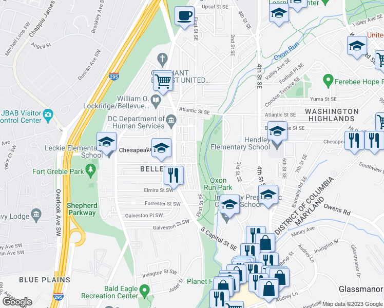 map of restaurants, bars, coffee shops, grocery stores, and more near 101 Independence Avenue Southeast in Washington